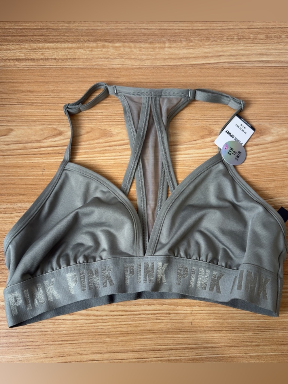 PINK Victoria's Secret Olive Green Mesh Racerback Bralette
